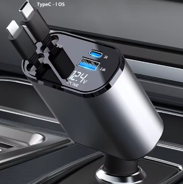 120W USB-C Retractable Car Charger — 4-in-1 Fast Charge