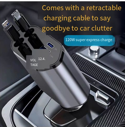 120W USB-C Retractable Car Charger — 4-in-1 Fast Charge